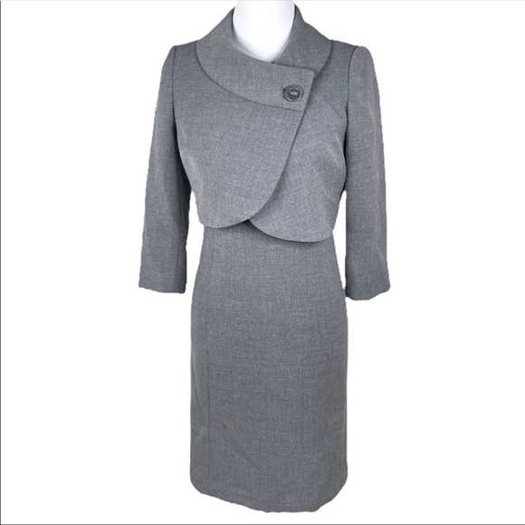 Tahari Dresses & Skirts - Tahari Arthur S.Levine Envelope Collar Dress and Cropped Suit Jacket Gray Size 2